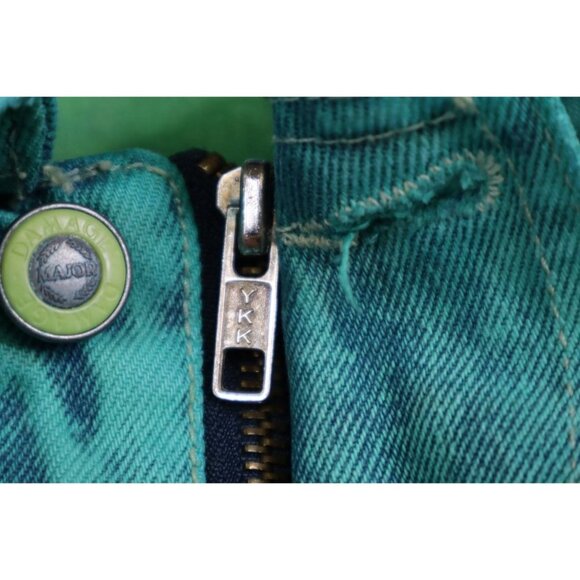 Vintage 90s Major Damage Turquoise Denim Jacket Men’s XL Hong Kong Hip Hop Rave - Picture 8 of 12